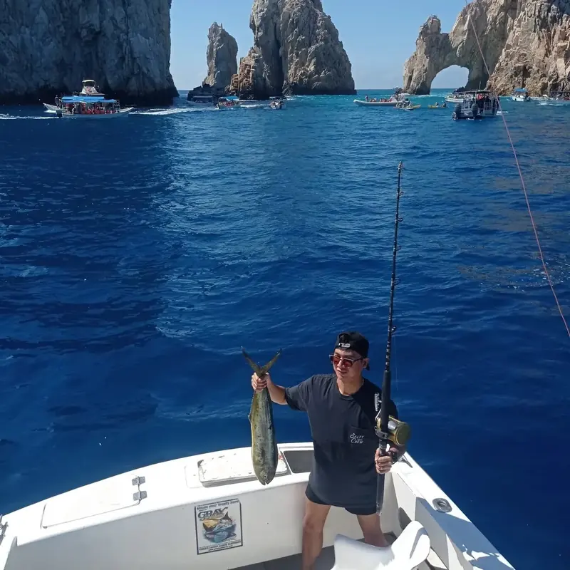 Top Anglers boats fishing in front of the Arch at Land's End