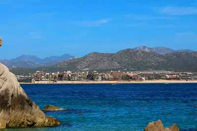 Médano Beach in Cabo San Lucas with hotels along the sand