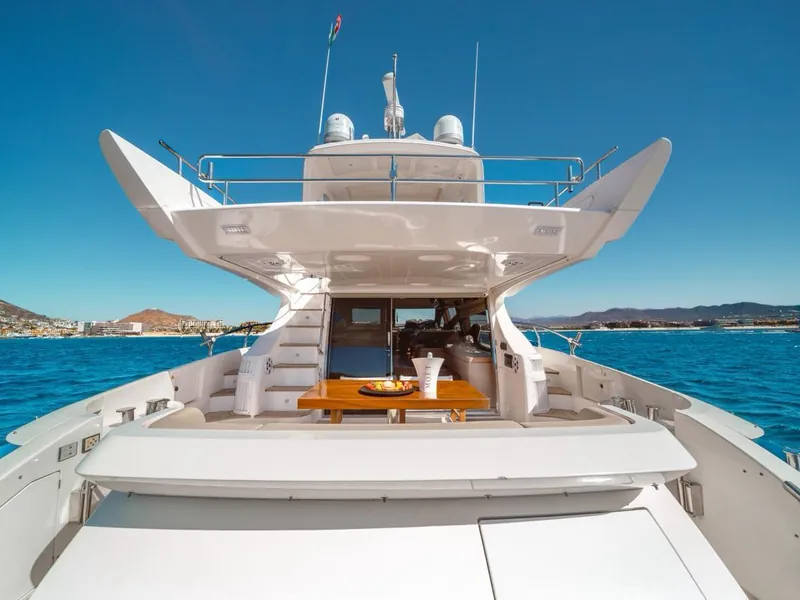 Azimut 70 bow deck and flybridge seen from the foredeck